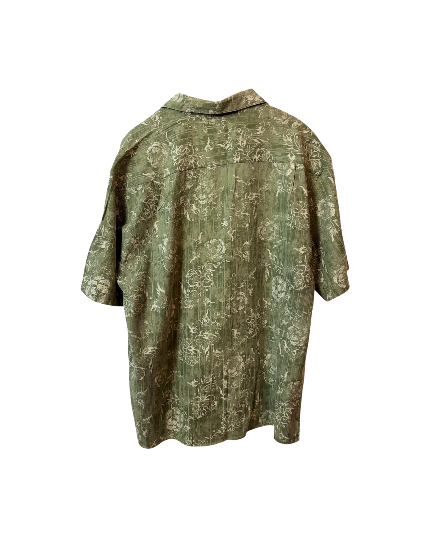 Vintage Bambuyou - Green -Floral - Aloha Shirt- Open Collar - Front Pocket - L