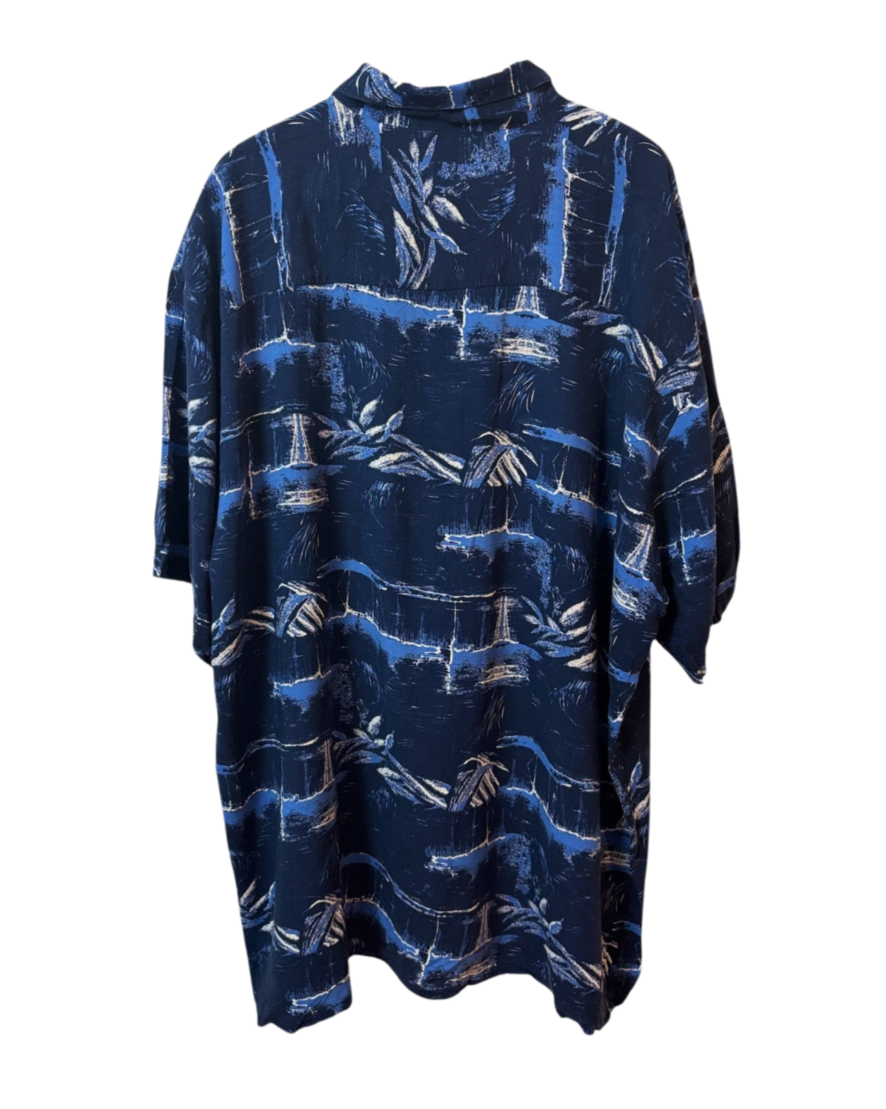 Vintage Blue Shirt - Boat Pattern - Sea Blue - Button up - Pocket - Open Collar -XXL