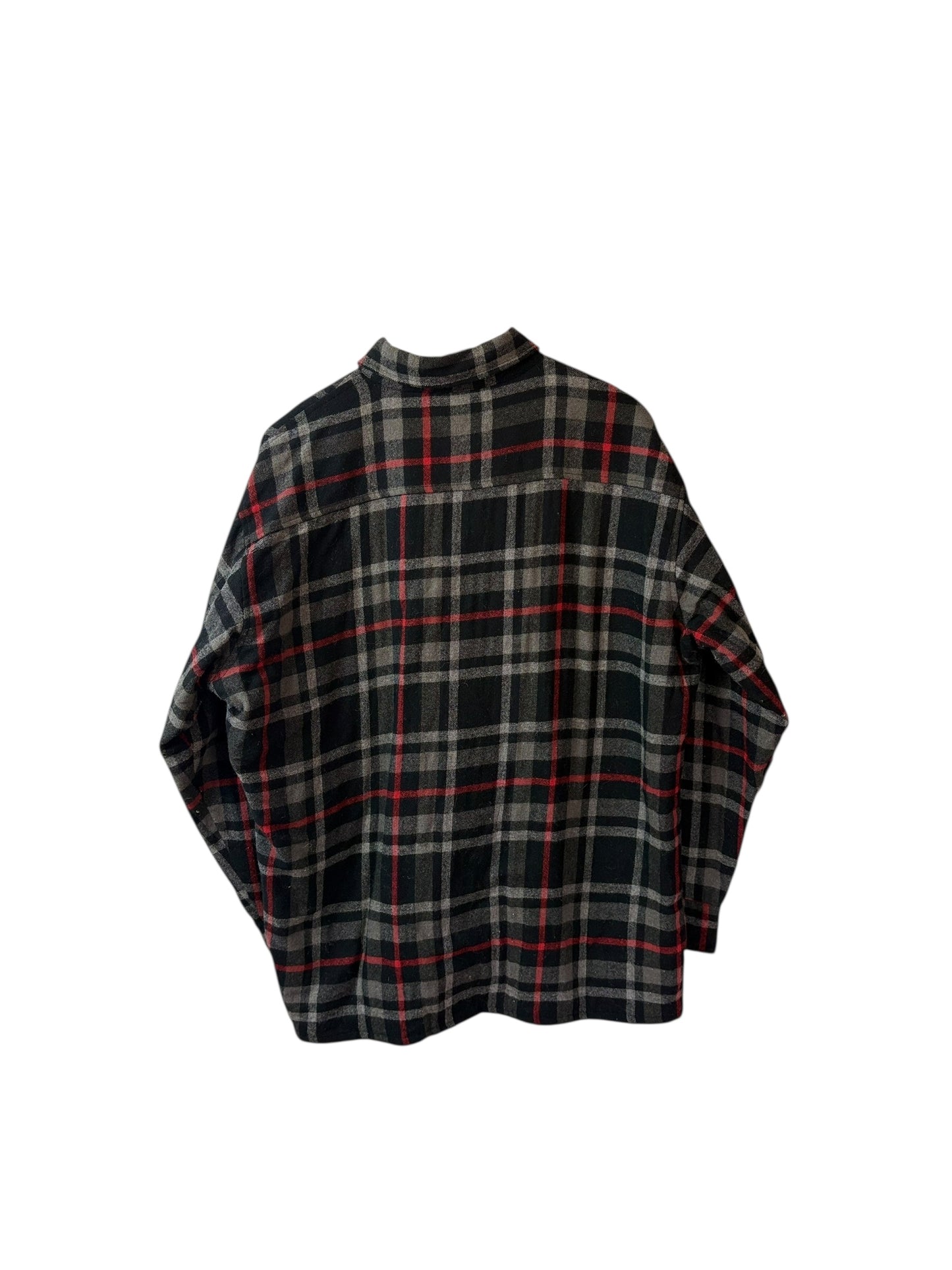 Vintage Unisex Grey Red Plaid Flannel Shirt Oversized Fit Size XXL