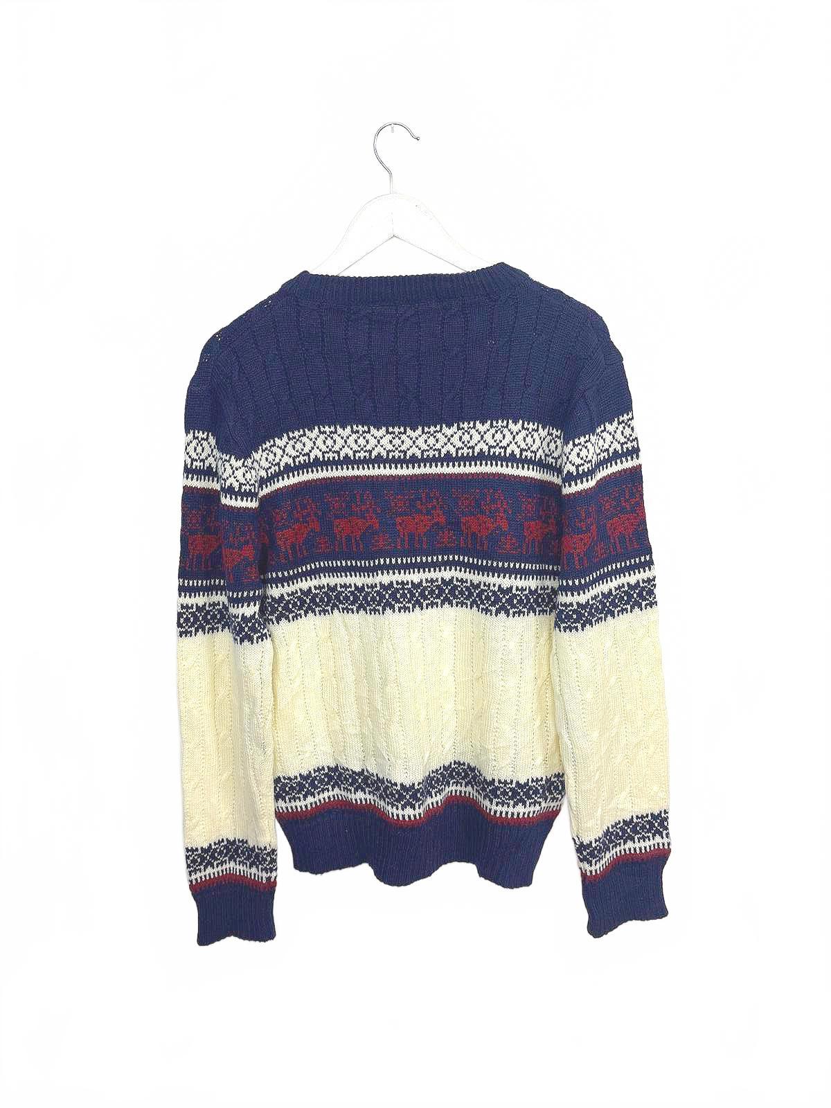Vintage Collection Women's Navy Cream Crew Neck Knit Sweater Medium