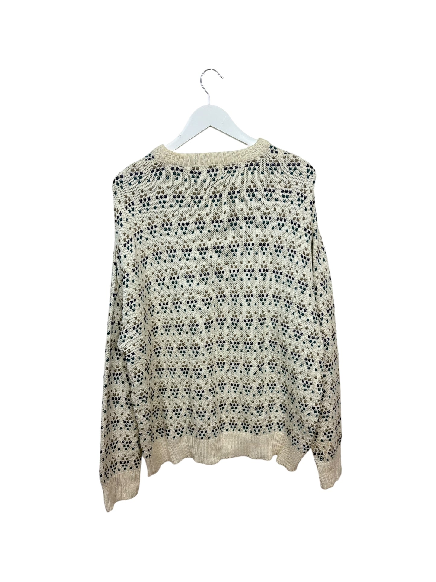 Vintage 90s Eddie Bauer Cream Geometric Knit Crewneck Sweater Size L