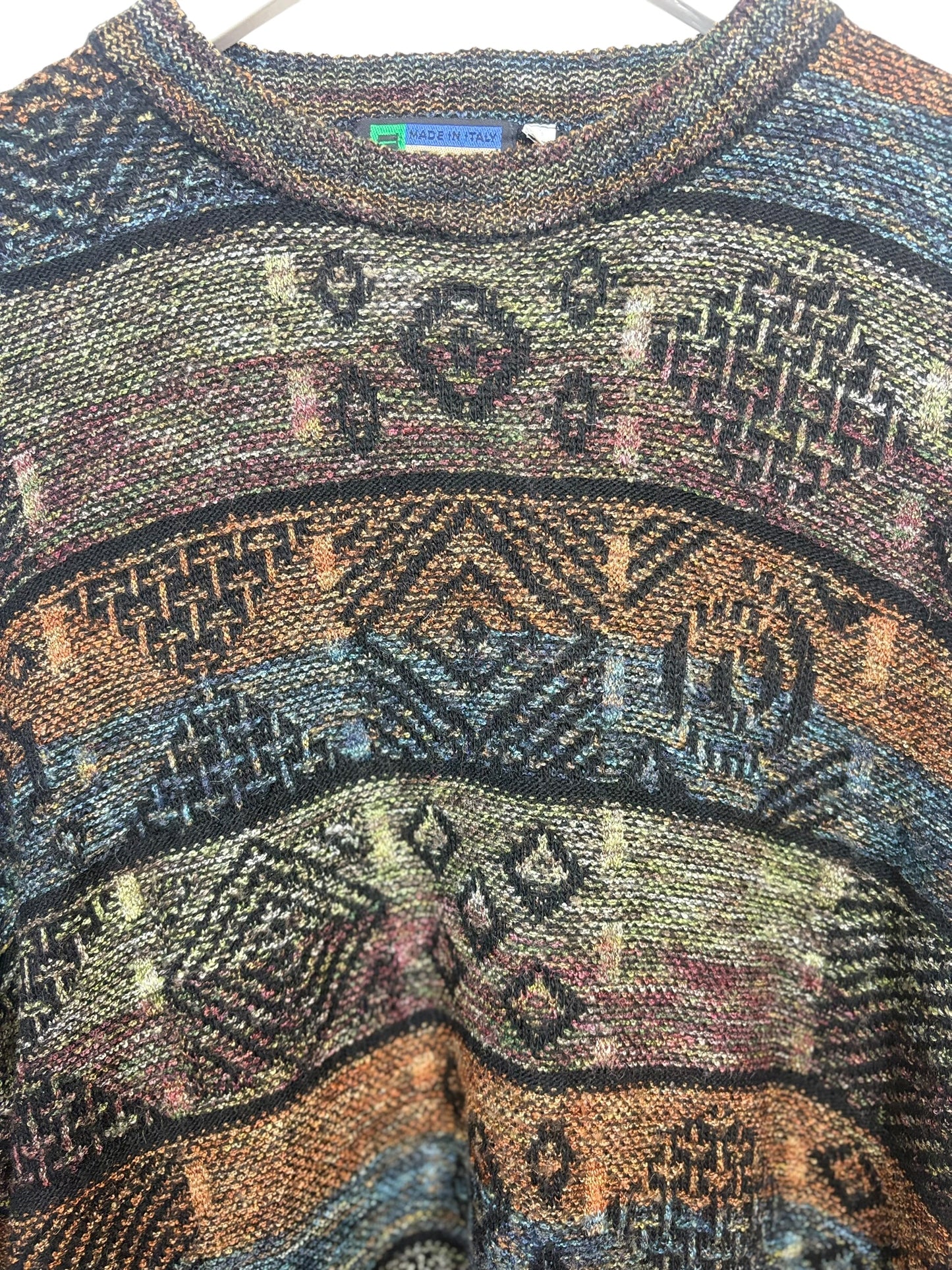 Vintage Lago Multicolour 90s Geometric Abstract Knit Crewneck Sweater Size L