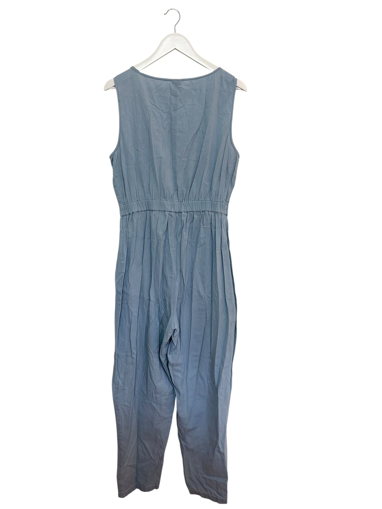 Lucy & Yak Womens Light Blue Organic Cotton Button Front Scoop Neck Jumpsuit XL
