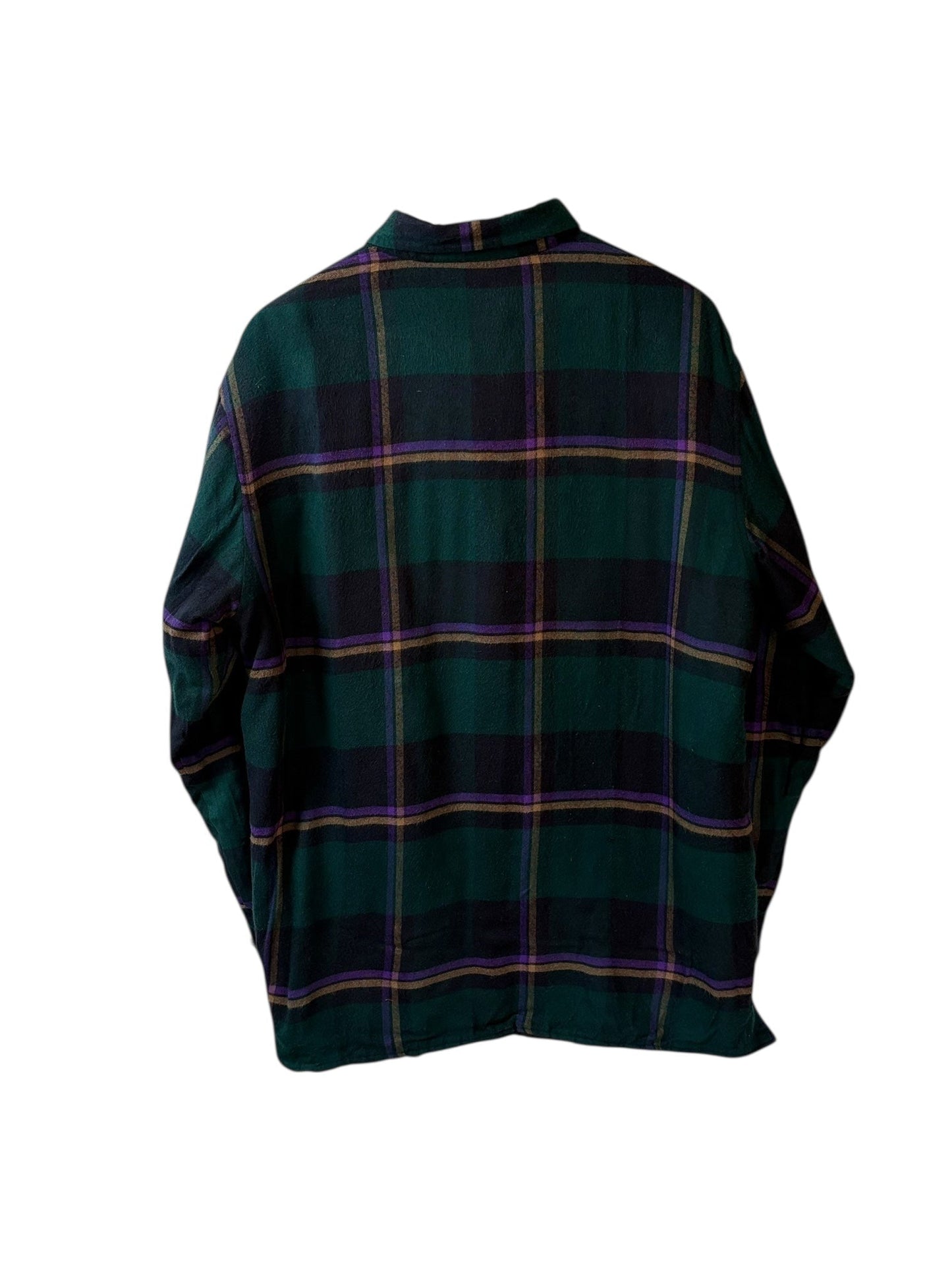 plaid green flannel shirt on white background