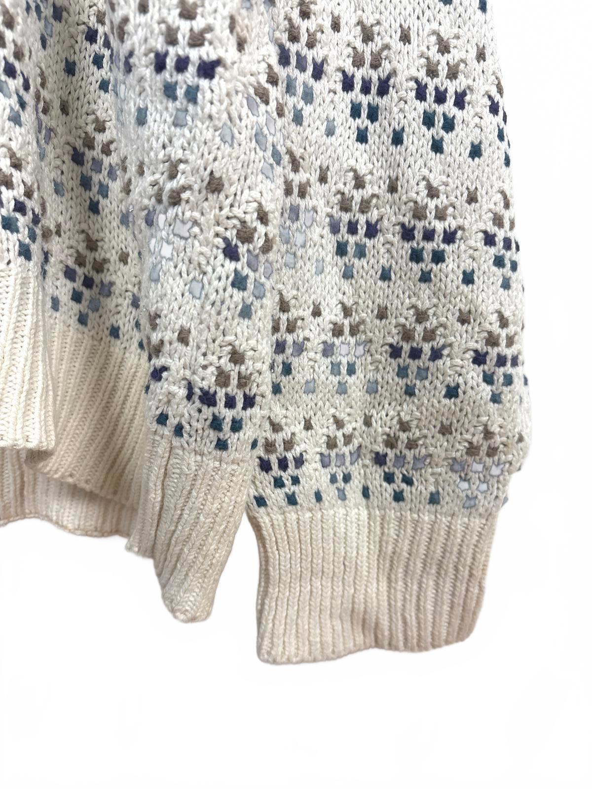 Vintage Eddie Bauer Women's Cream Diamond Patterned Crew Neck Sweater XXL
