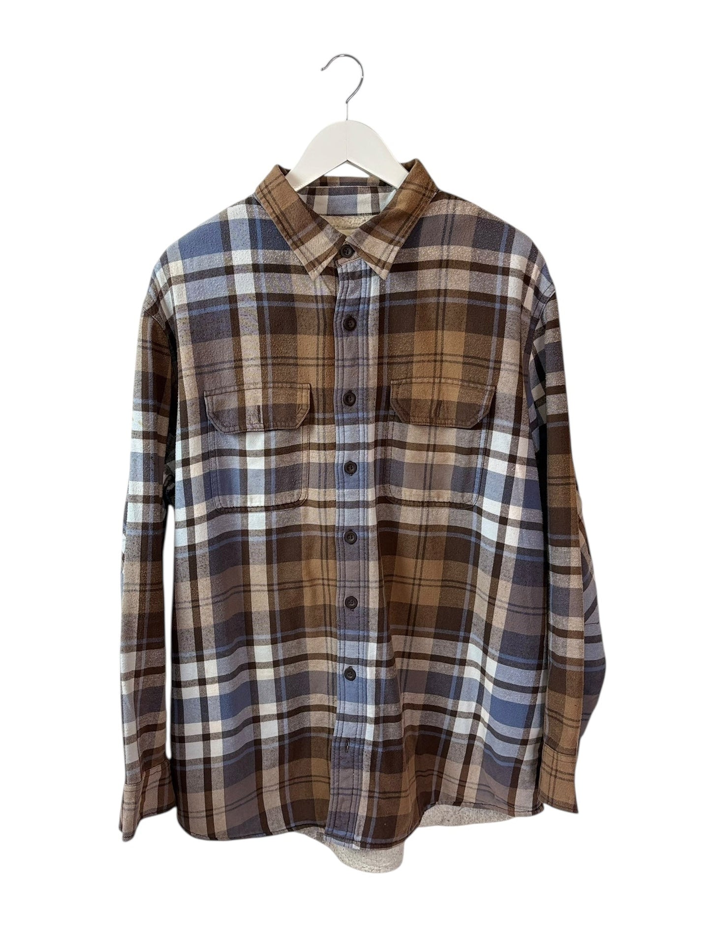 Old Navy Y2K Mens Brown Tan Plaid Flannel Shirt Size Large