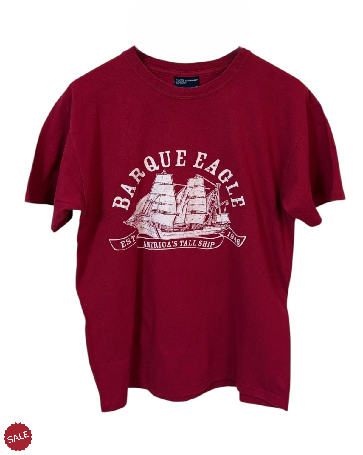 Red graphic t-shirt by Barque Eagle featuring a bold, minimalist logo across the chest. Crafted from 100% cotton.