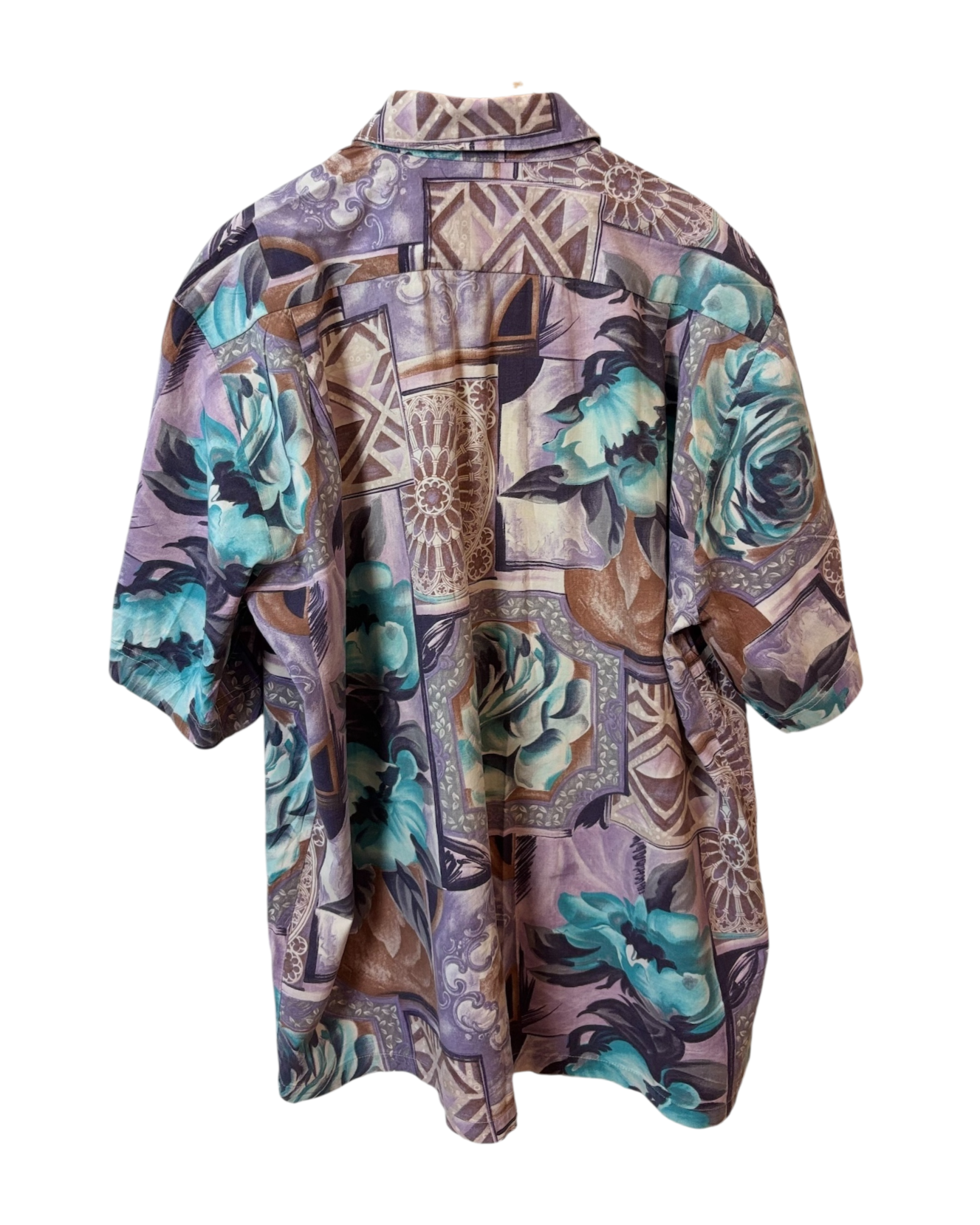 Vintage Miller Shirt- Front Pocket - Rose Pattern - Brown - Teal -Purple - Shirt - XL