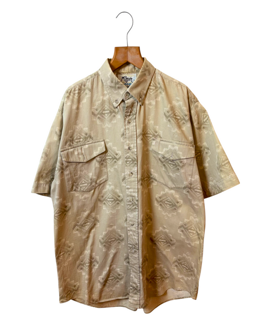 Vintage Roper Shirt - Tan - Brown - Aztec - Diamond Pattern - Double Pockets -Cotton  - XL