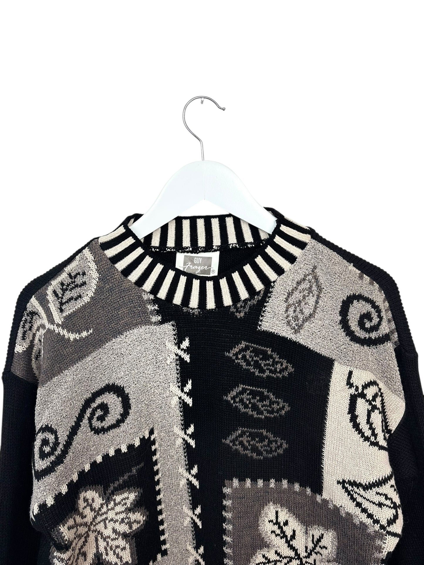 Guy Frazer Womens 90s Abstract Patchwork Knit Crewneck Sweater Size M