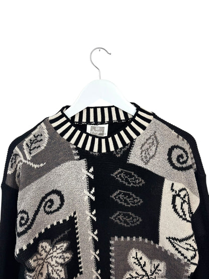 Guy Frazer Womens 90s Abstract Patchwork Knit Crewneck Sweater Size M