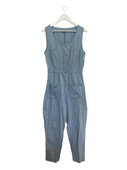 Lucy & Yak Womens Light Blue Organic Cotton Button Front Scoop Neck Jumpsuit XL
