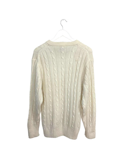 Vintage White Readers Men's Sweater Cream Cable Knit V-Neck Large