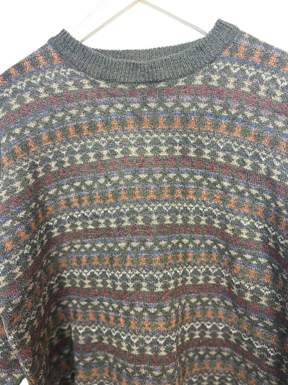 Vintage 90s Towncraft Unisex Charcoal Geometric Aztec Crewneck Knit Sweater