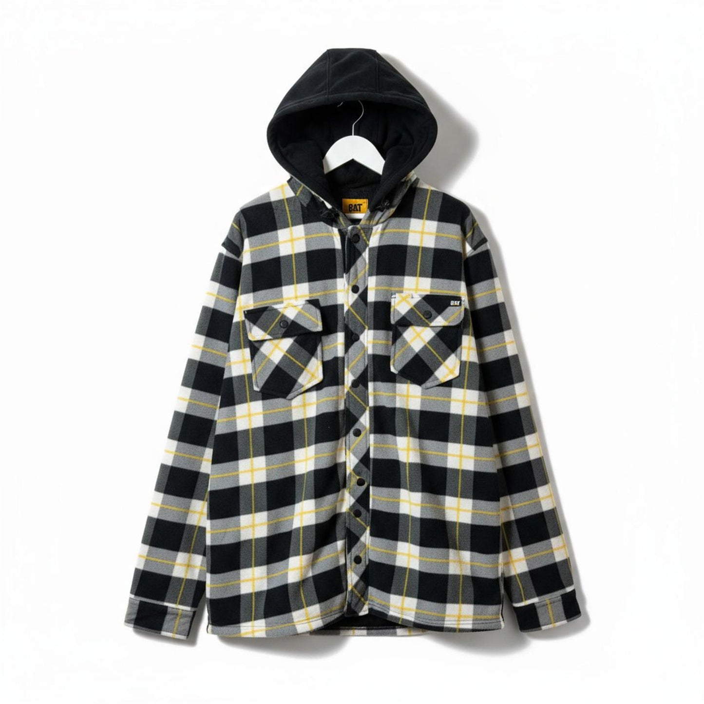 Vintage CAT Y2K Mens Flannel Workwear Plaid Checkered Jacket Black Yellow XL