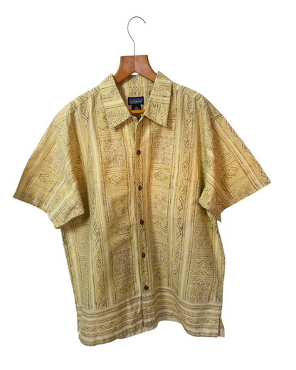 Vintage Brown - Beige - Patagonia Shirt - Open Collar - Aztec Pattern - Front Pocket - Abstract  - M
