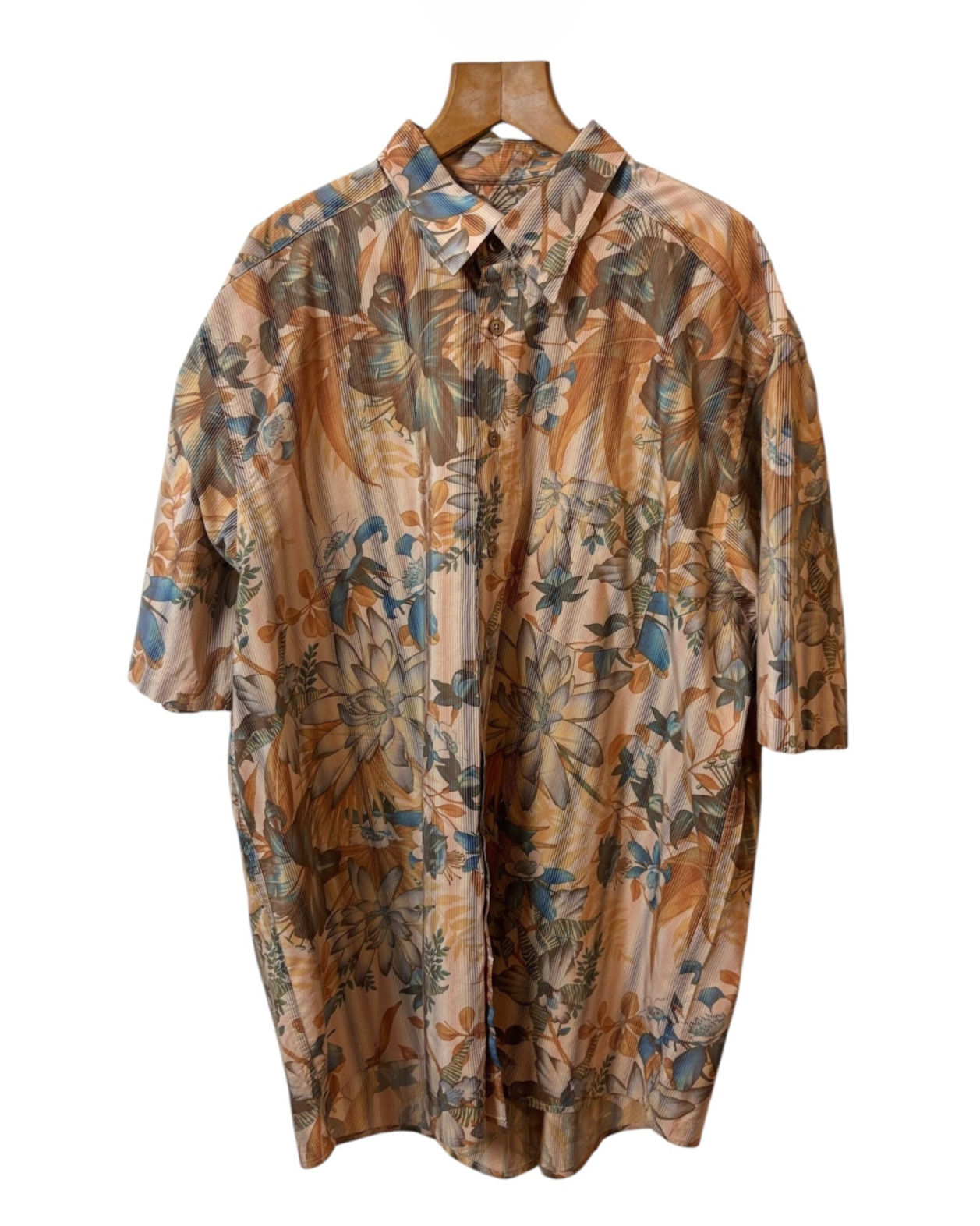 Vintage Floral Shirt - Casa Moda - Orange - Blue - Tropical - Pocket - XXL