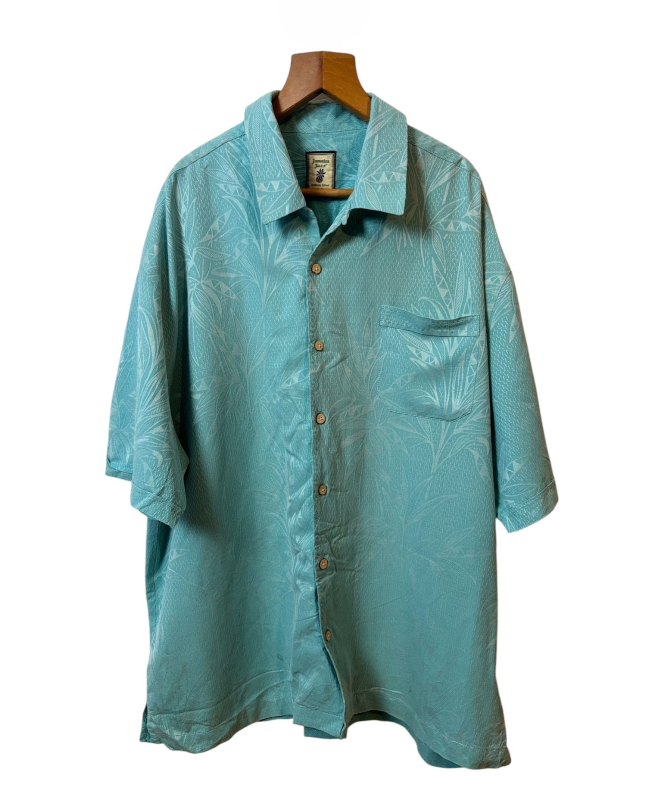 Vintage Light Blue Shirt - Jamaica Jaxx - Palm Tree - Floral - Open Collar - Silk - XXL