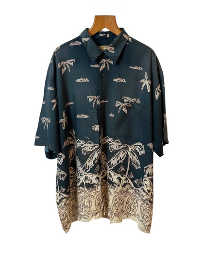 Vintage Black -Tan -Shirt - Natural Issue - Relaxed Collar - Palmtree - Motifs - Button up - L