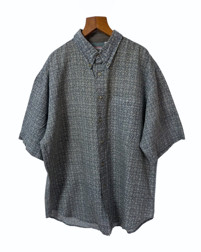 Vintage Blue Shirt- Bugle Boy -Blue - White - Motifs - Geometric - XL