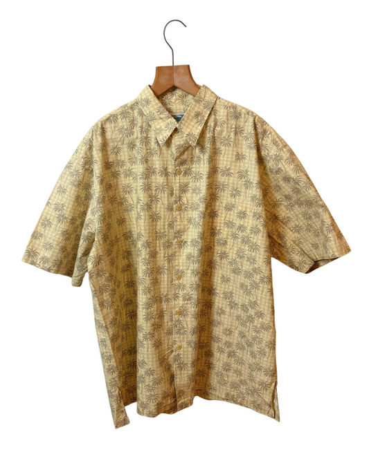 Vintage Beige Shirt -Cooke Street - Hawaiian - Palm Trees - Abstract - Front Pocket - XL