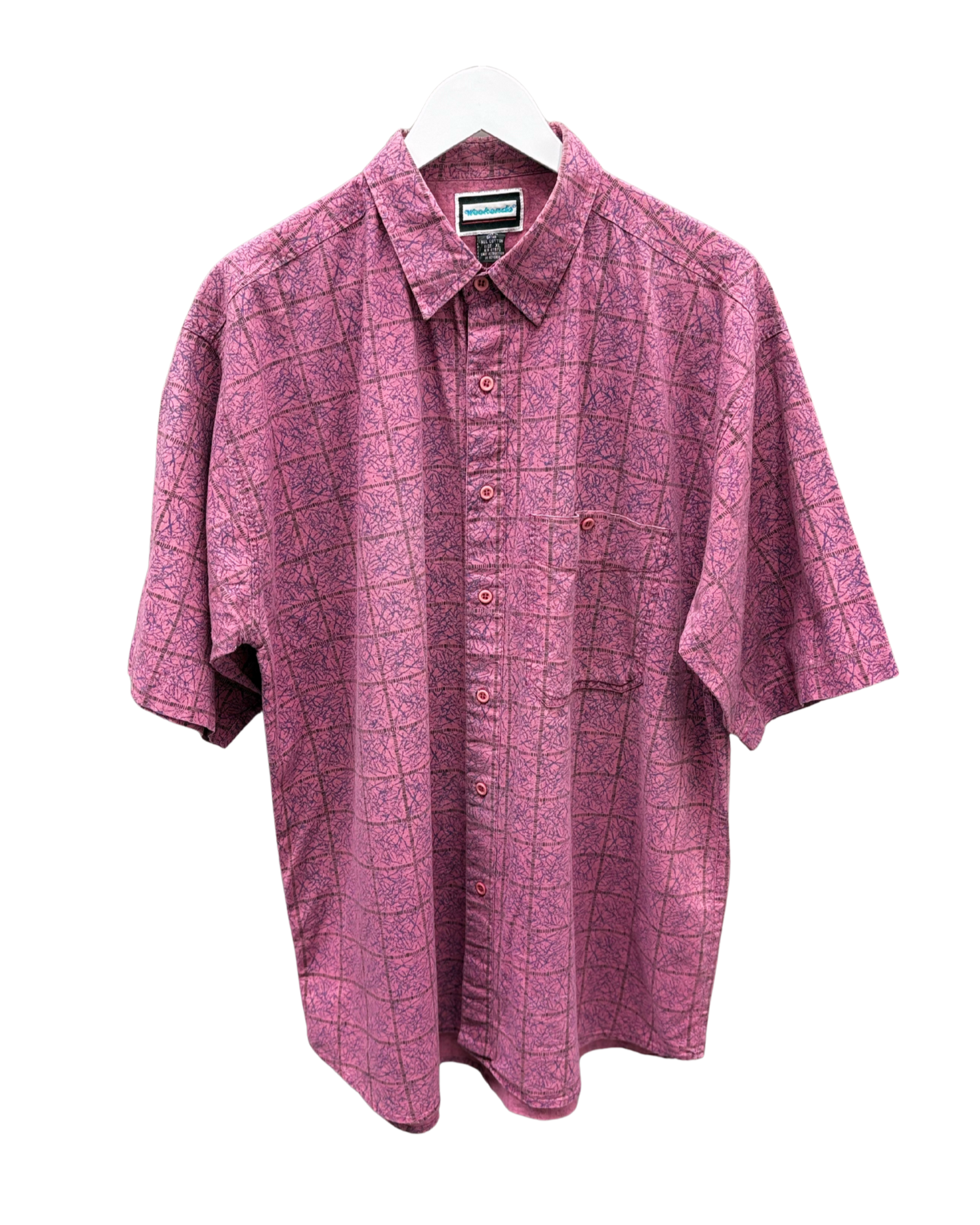 Vintage Weekends  Shirt -  Pink -Purple- Abstract - Square Pattern - Front Pocket - Button-up-XL