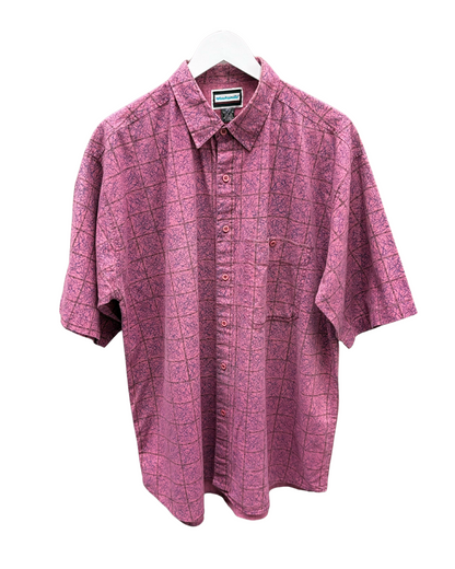 Vintage Weekends  Shirt -  Pink -Purple- Abstract - Square Pattern - Front Pocket - Button-up-XL