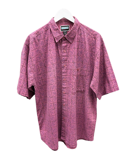 Vintage Weekends  Shirt -  Pink -Purple- Abstract - Square Pattern - Front Pocket - Button-up-XL