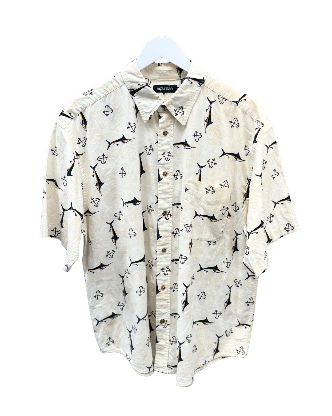 White shirt with fish pattern on a white background