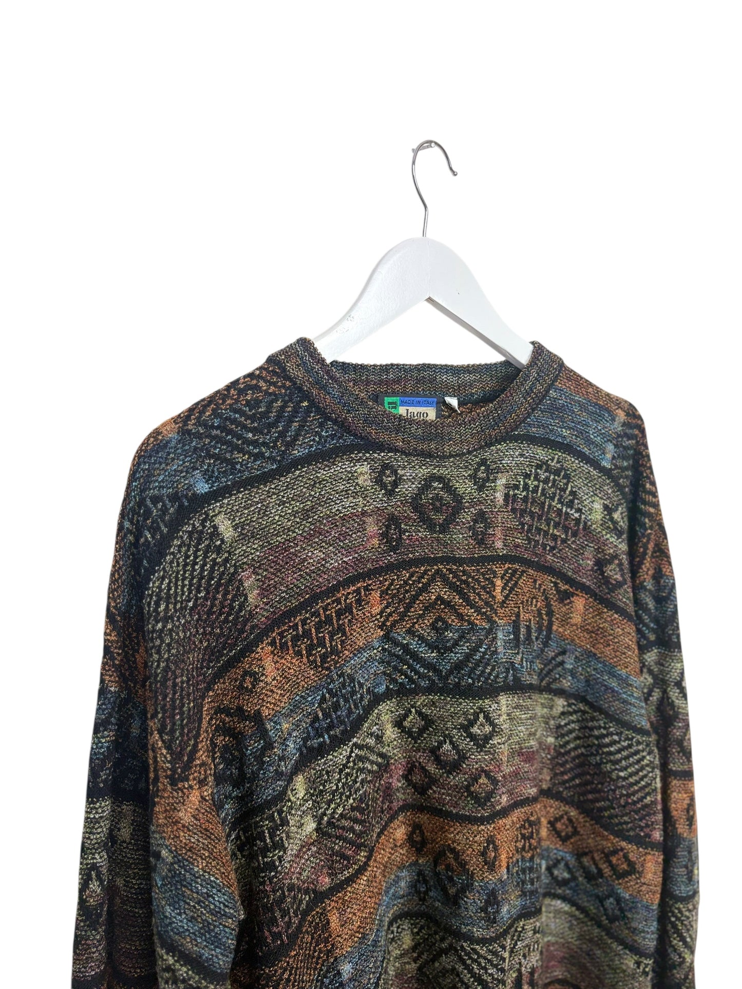 Vintage Lago Multicolour 90s Geometric Abstract Knit Crewneck Sweater Size L