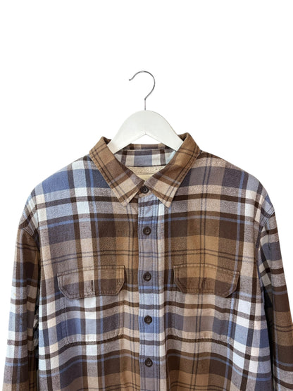 Old Navy Y2K Mens Brown Tan Plaid Flannel Shirt Size Large