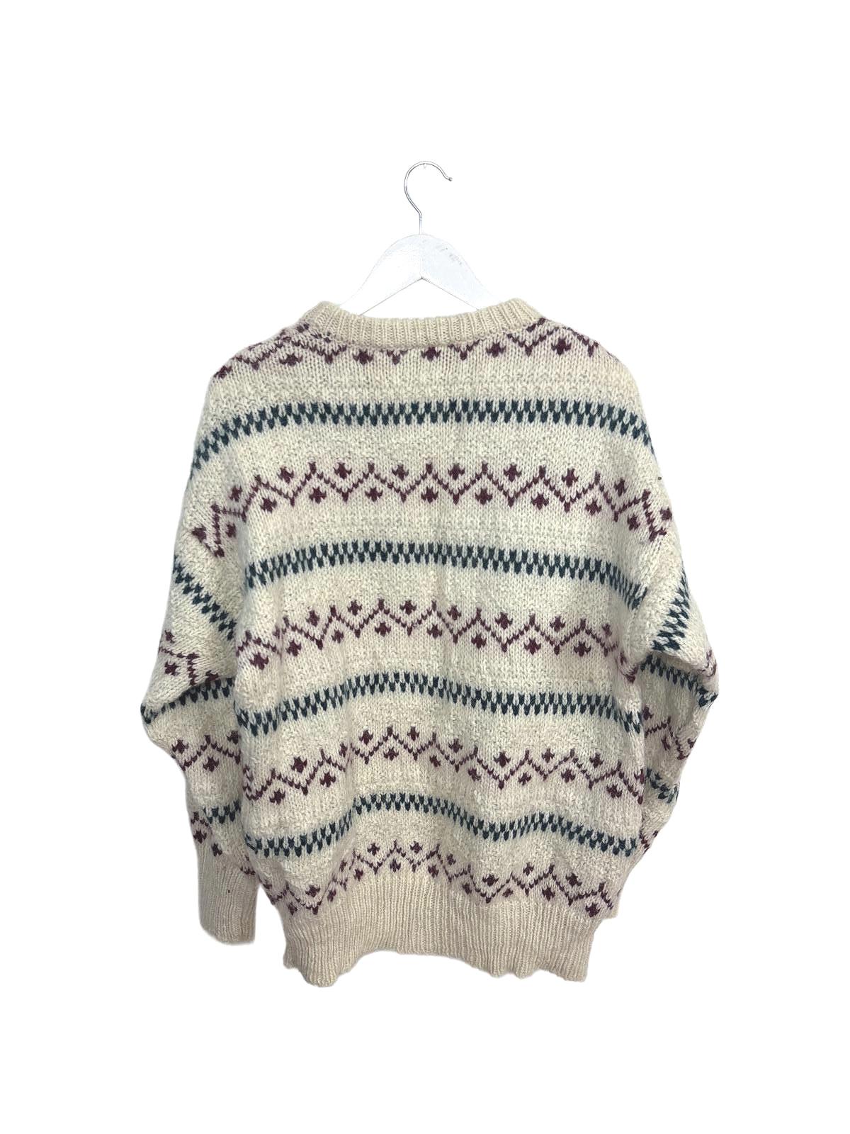 Vintage Preswick & Moore Men's Beige Sweater Fair Isle Patterned Wool Knit Large