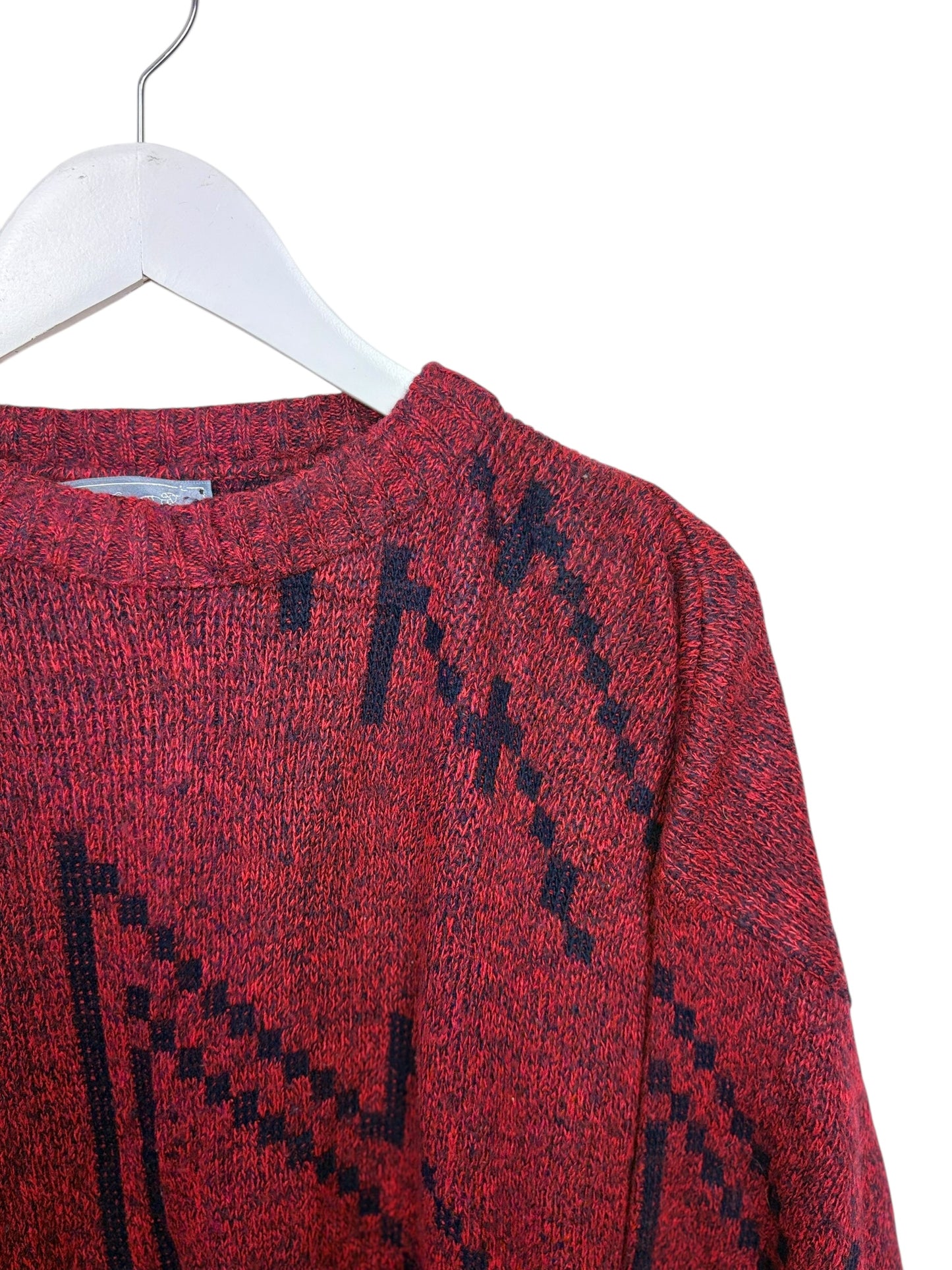 Vintage 80s Le TIGRÉ Unisex Red Geometric Knit Crewneck Sweater Size L