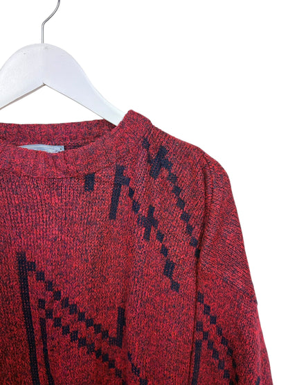 Vintage 80s Le TIGRÉ Unisex Red Geometric Knit Crewneck Sweater Size L