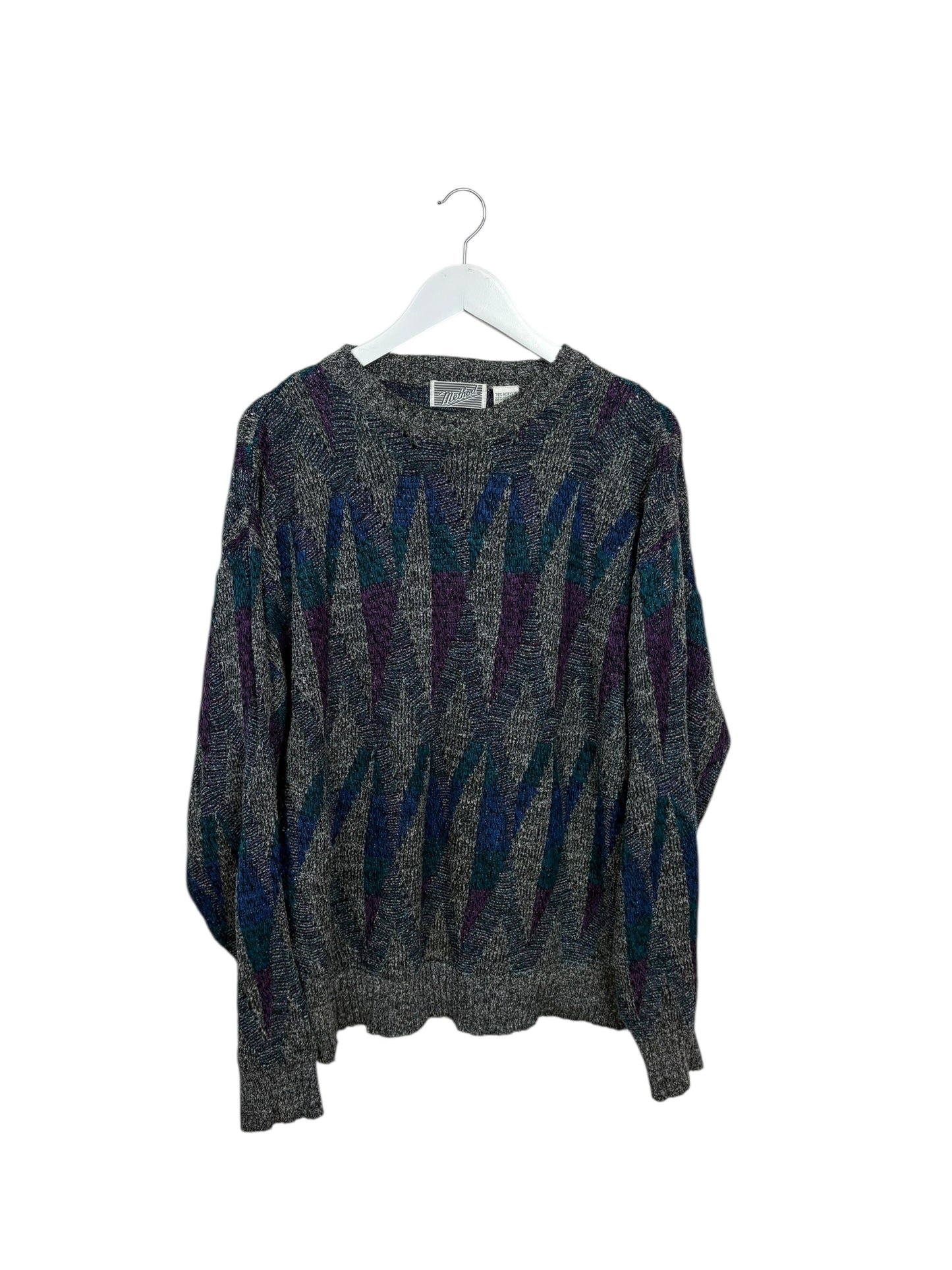 Michael Irvin Mens 90s Grey Geometric Pattern Wool Blend Sweater L