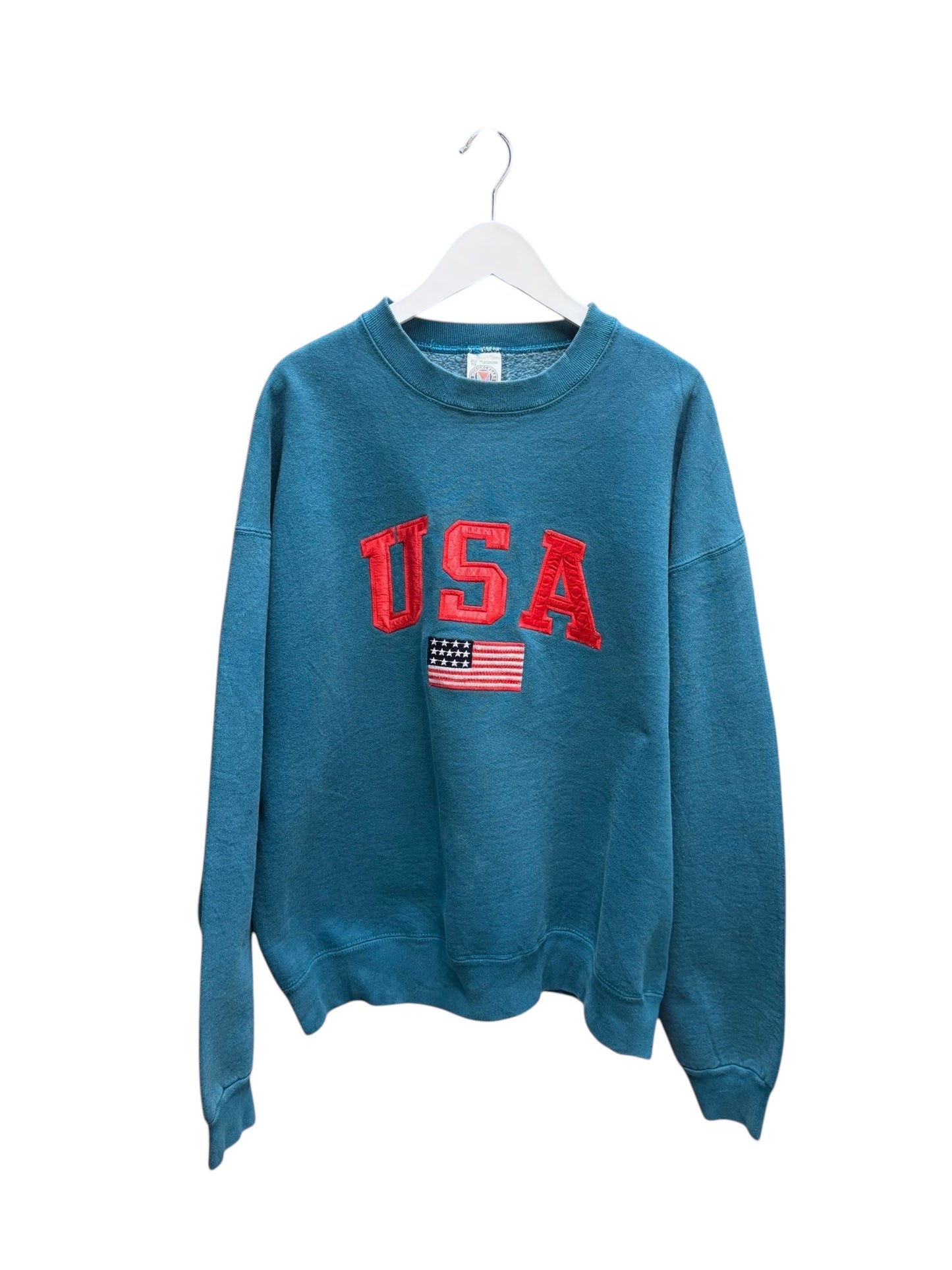Vintage USA Flag Unisex Blue Crew Neck Sweatshirt Graphic Size XL