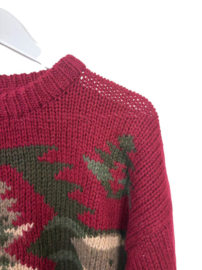 Vintage Eddie Bauer 90s Burgundy Aztec Thick Knit Sweater Size L