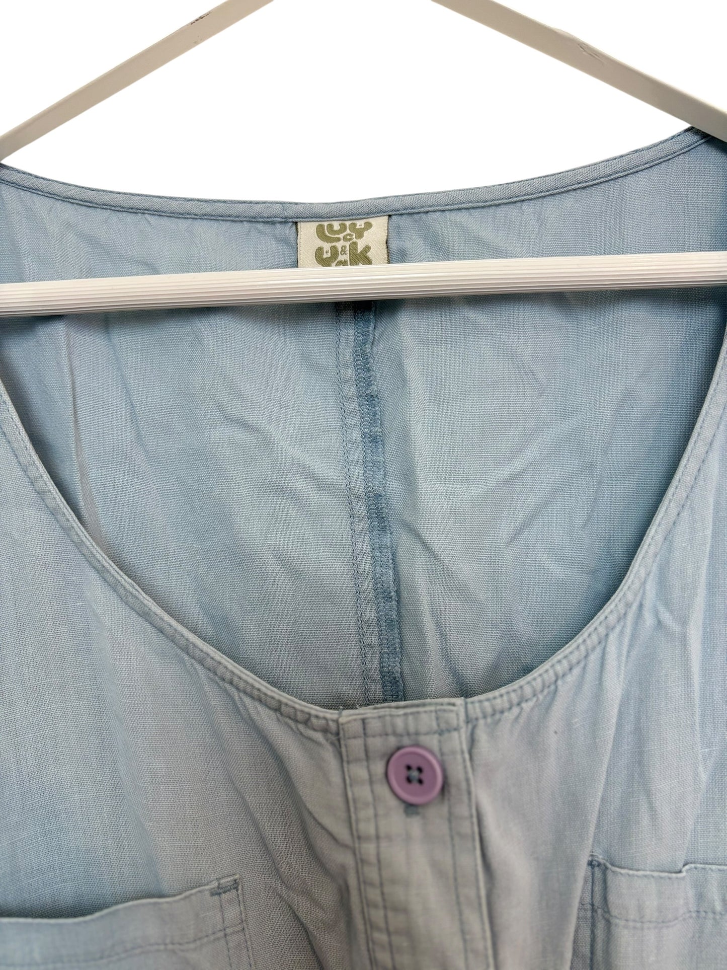 Lucy & Yak Womens Light Blue Organic Cotton Button Front Scoop Neck Jumpsuit XL