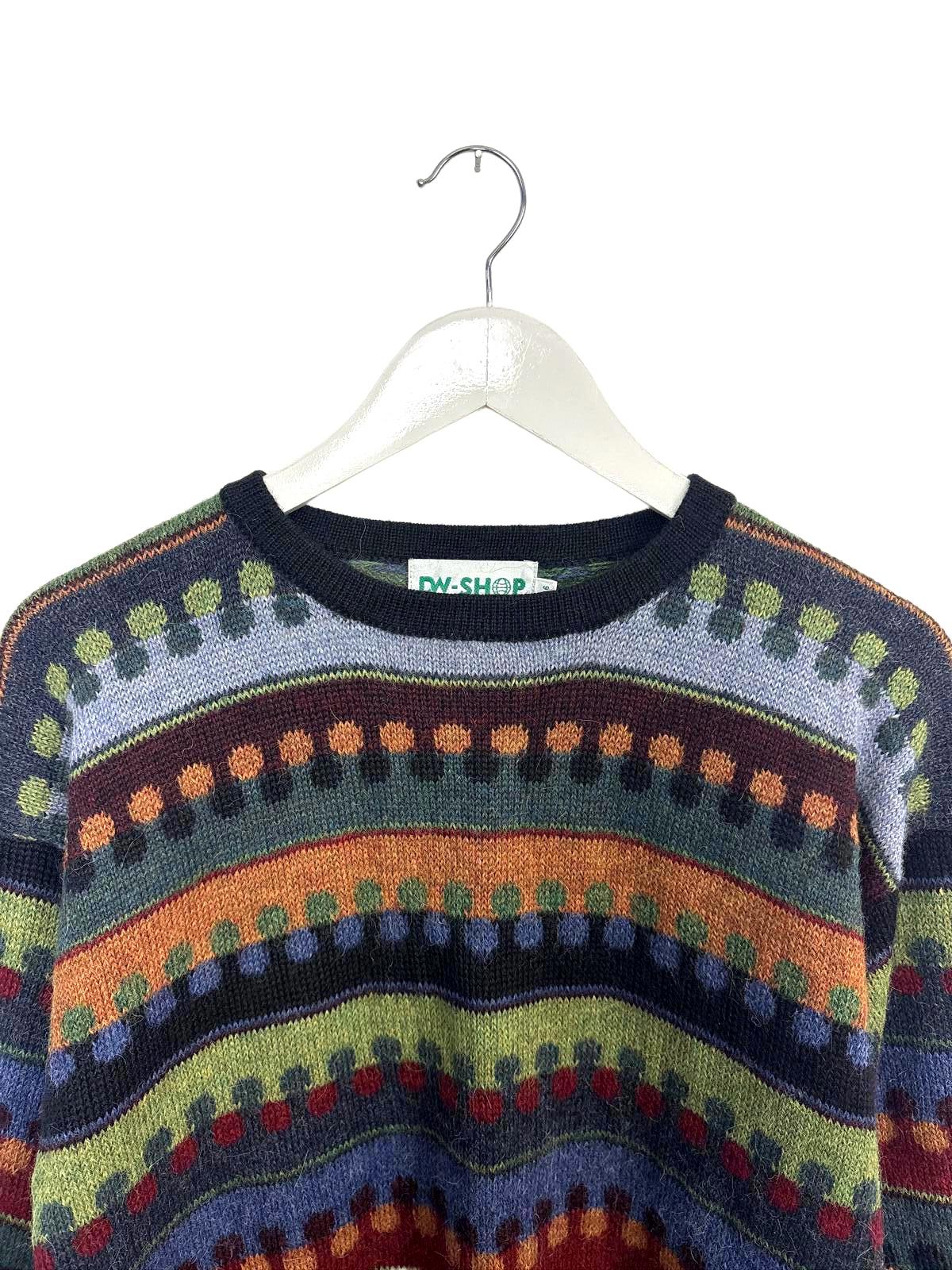 Vintage DW Women's Sweater Multi-colour Patterned Alpaca Knit Side Slit Medium