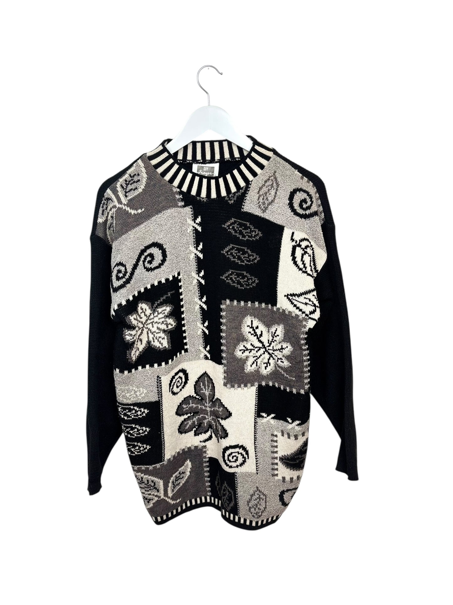 Guy Frazer Womens 90s Abstract Patchwork Knit Crewneck Sweater Size M