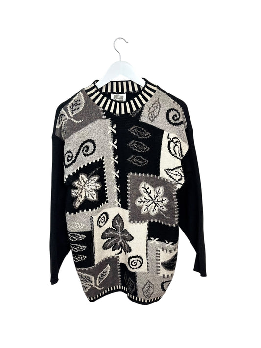 Guy Frazer Womens 90s Abstract Patchwork Knit Crewneck Sweater Size M