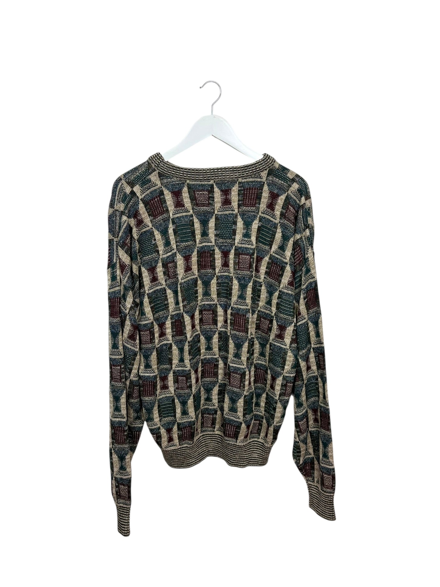 Vintage 90s TSR Beige Argyle Geometric Knit Crewneck Sweater XL