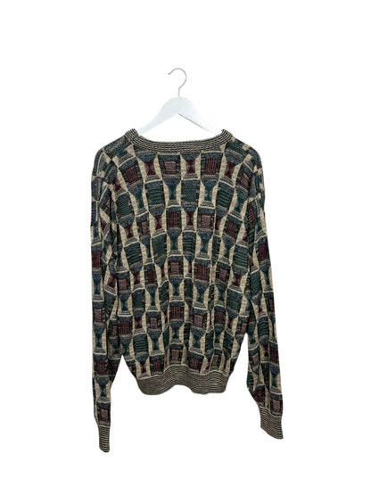 Vintage 90s TSR Beige Argyle Geometric Knit Crewneck Sweater XL