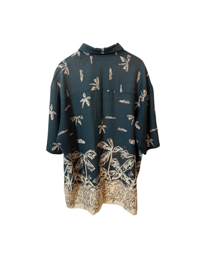 Vintage Black -Tan -Shirt - Natural Issue - Relaxed Collar - Palmtree - Motifs - Button up - L