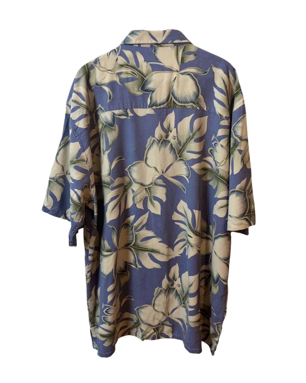 Vintage Silk Shirt - Floral - Lavender - Hawaiian - White Flowers  -Relaxed Collar - XL