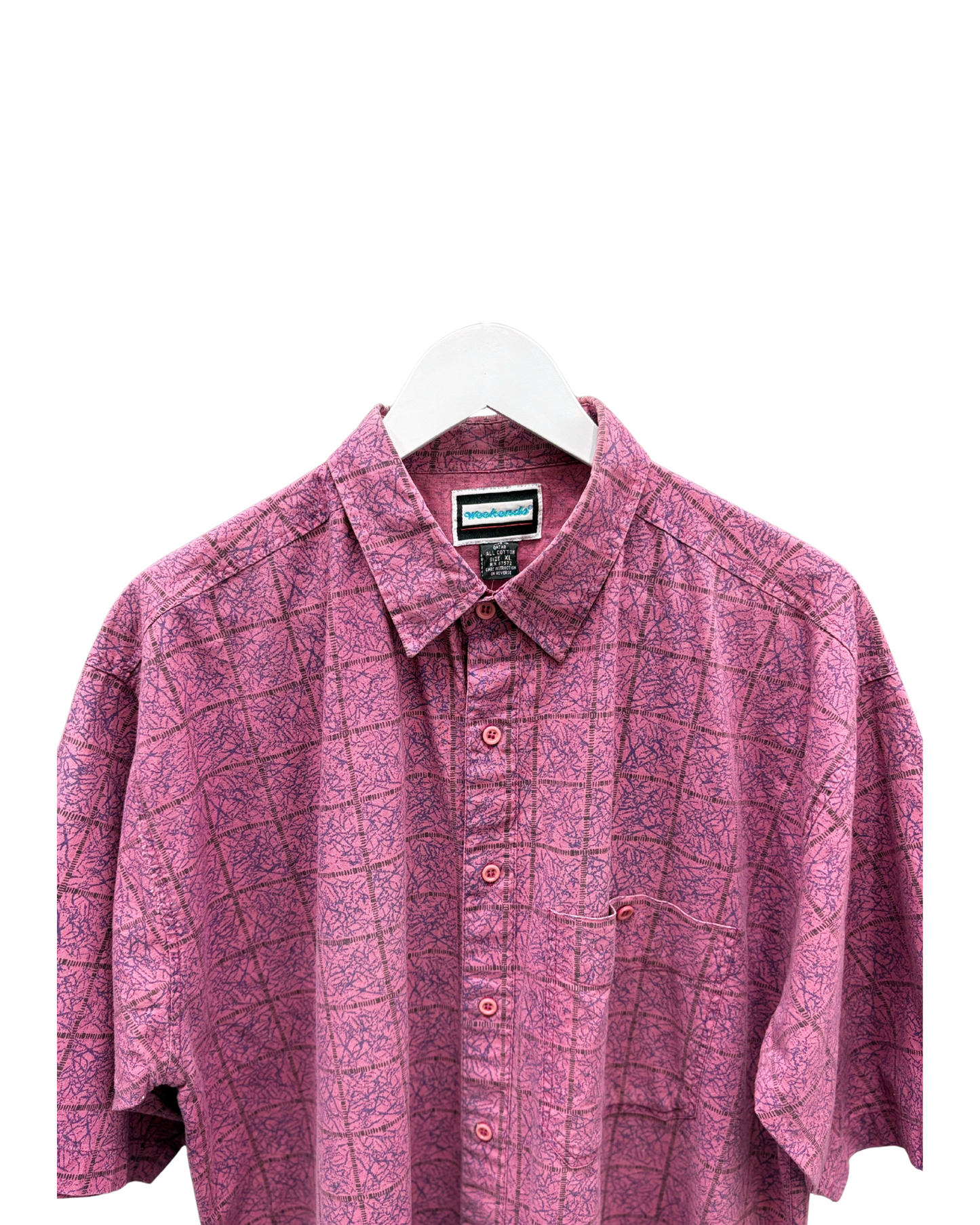 Vintage Weekends  Shirt -  Pink -Purple- Abstract - Square Pattern - Front Pocket - Button-up-XL