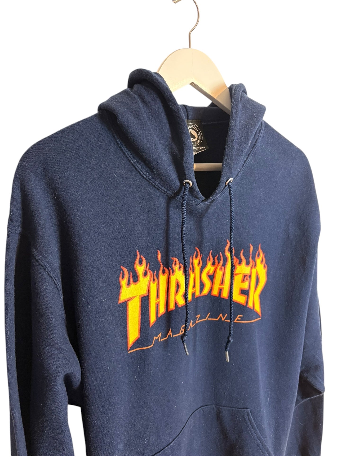 Thrasher Unisex Navy Flame Logo Graphic Pullover Streetwear Hoodie Size M