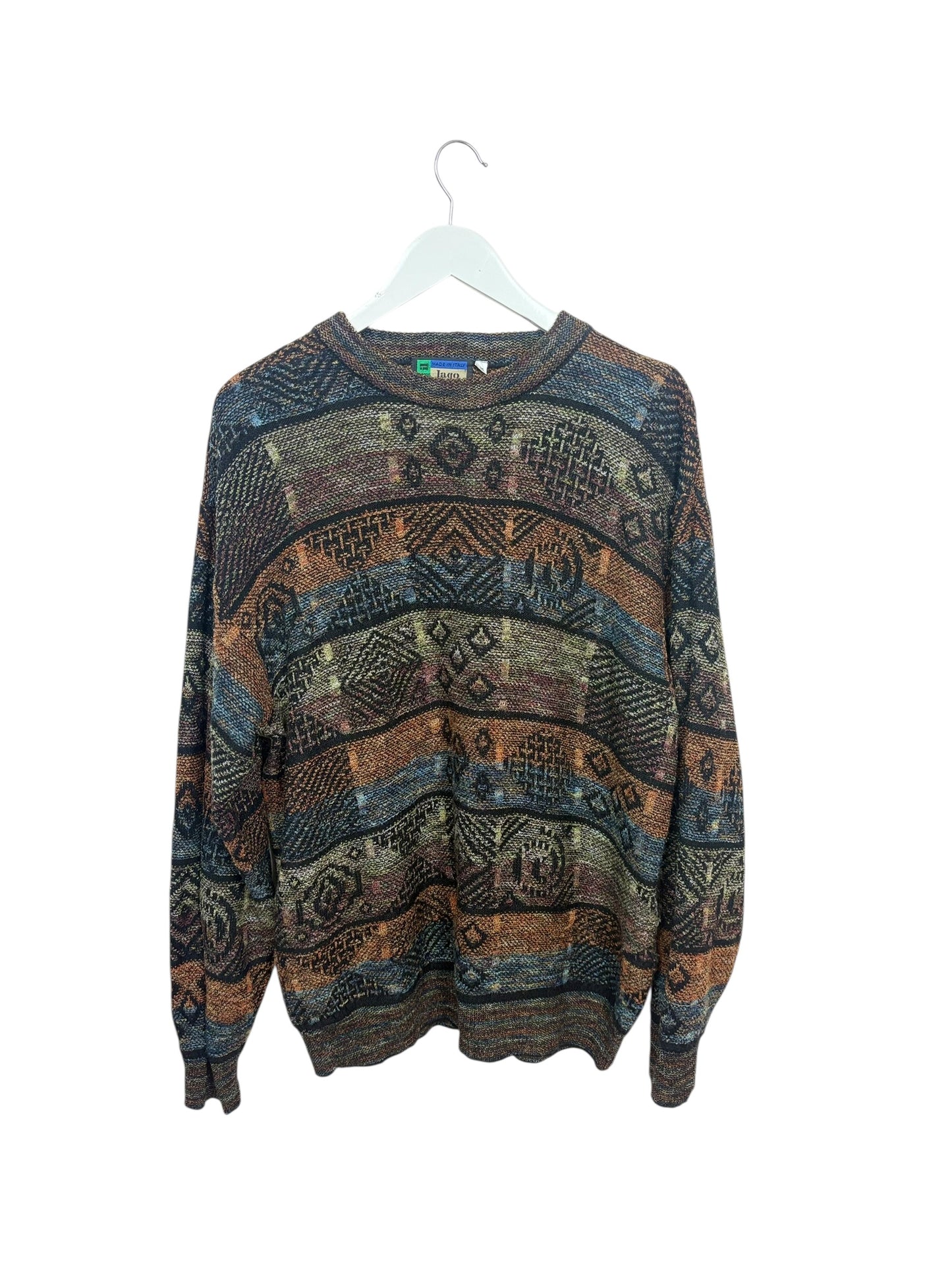 Vintage Lago Multicolour 90s Geometric Abstract Knit Crewneck Sweater Size L