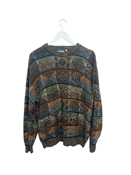 Vintage Lago Multicolour 90s Geometric Abstract Knit Crewneck Sweater Size L