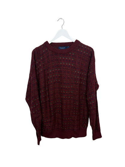 Van Heusen Mens Burgundy Geometric Knit Crewneck Acrylic Sweater Size M